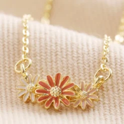 Triple Enamel Flower Pendant Necklace In Gold