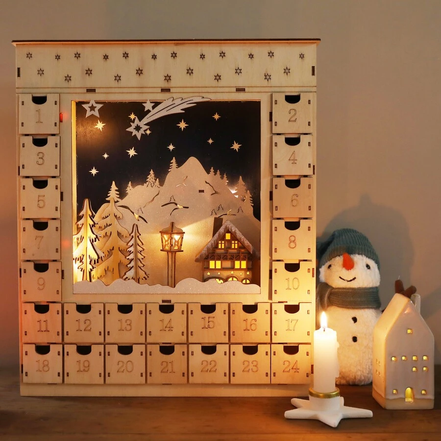Personalised Wooden Winter Scene Advent Calendar 7 Personalised Wooden Winter Scene Advent Calendar - Image 5