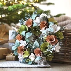 Wooden Pink And Green Blooms Wreath -Jellycat Christmas Store wooden pink green blooms wreath 4x3a0485 copy 900x900 1