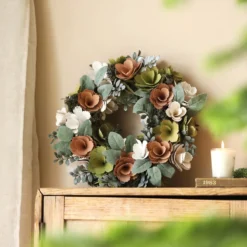 Wooden Pink And Green Blooms Wreath -Jellycat Christmas Store wooden pink green blooms wreath 4x3a0532 copy 900x900 1